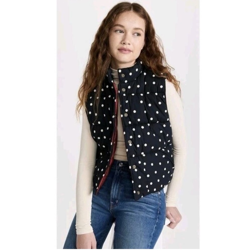 The Clare V Emile Reversible Vest in Black & White Polka Dot M/L